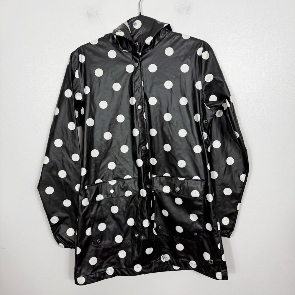 Herschel black and white polka dot parka raincoat size small